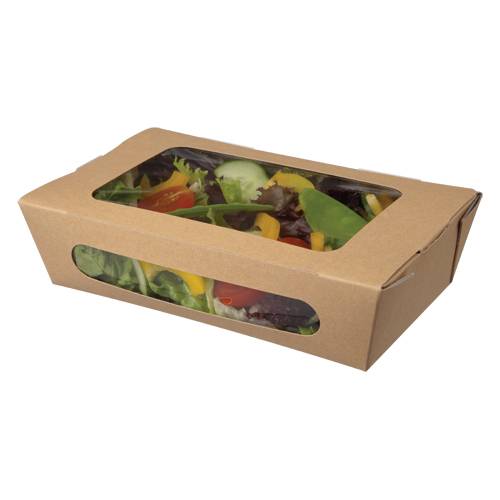 Large Kraft PE Window Tuck Top Salad Box 200/180x120/100x50mm 1000ml/35oz (x200)