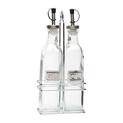 Square Glass Oil & Vinegar Complete with Stand