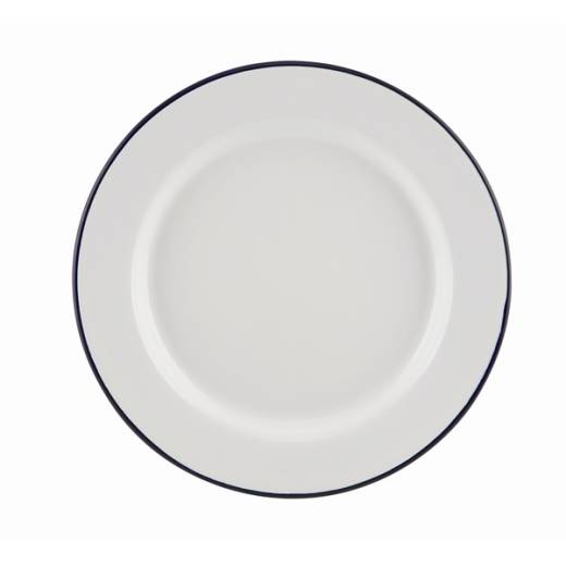 Enamel Wide Rim Plate White/Blue 24cm