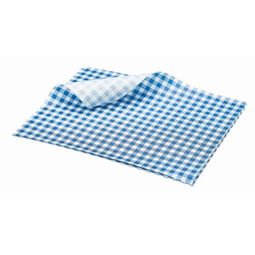 Greaseproof Paper Sheets Gingham Print Blue 25x20cm (x1000)