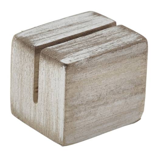 Mini Cube Sign Holder White Wash Acacia Wood 3 x 2.5 x 2.5cm