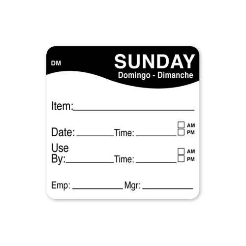 Dissolvable/Biodegradeable Day Of The Week Label 51x51mm Sun (x250)