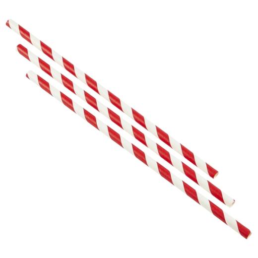 Paper Straws Red and White Stripes 20cm x 6mm (x500)