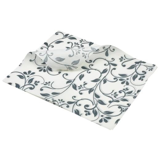 Greaseproof Paper Sheets Grey Floral Print 25x20cm (x1000)