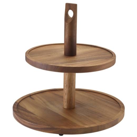GenWare Acacia Wood Two Tier Cake Stand