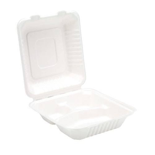 Edenware Bagasse Square Lunch Box 9x9in - 3 Compartment (x200)