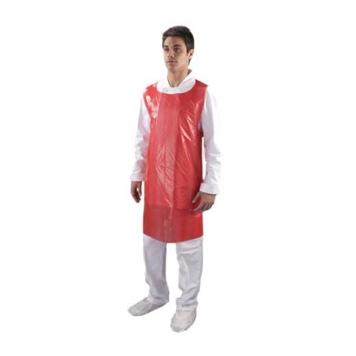 Disposable Aprons 27x42in Flat Pack 16mu Red (x100)