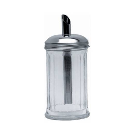 Sugar Pourer Clear Glass Base Stainless Steel Tube Top