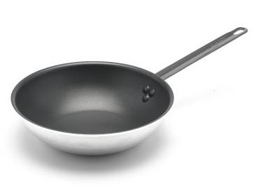 Genware Wok Flat Base 30cm Teflon Profile Coating