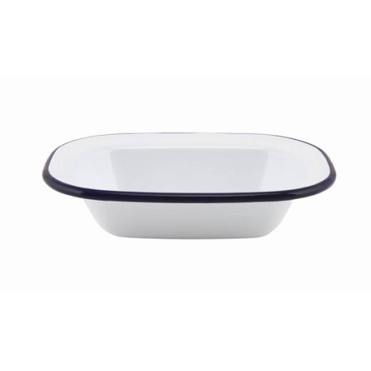 Enamel Rectangular Pie Dish White/Blue 16cm