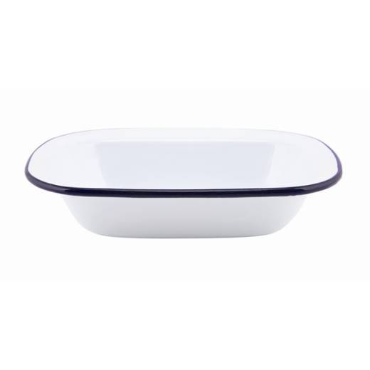 Enamel Rectangular Pie Dish White/Blue 20cm