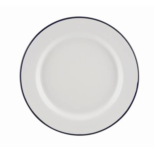 Enamel Wide Rim Plate White/Blue 20cm