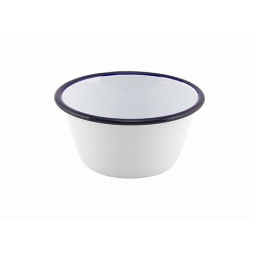 Enamel Round Deep Pie Dish White/Blue 12cm (x12)