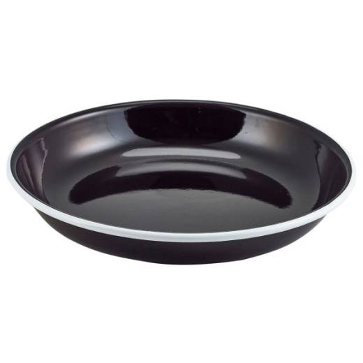 Enamel Rice/Pasta Plate Black with White Rim 20cm (x12)