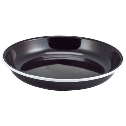 Enamel Rice/Pasta Plate Black with White Rim 24cm (x12)