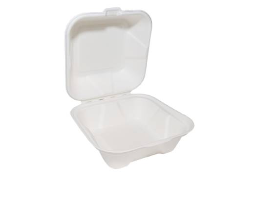 BioPak White Bagasse Burger Box Square 6in (x400)