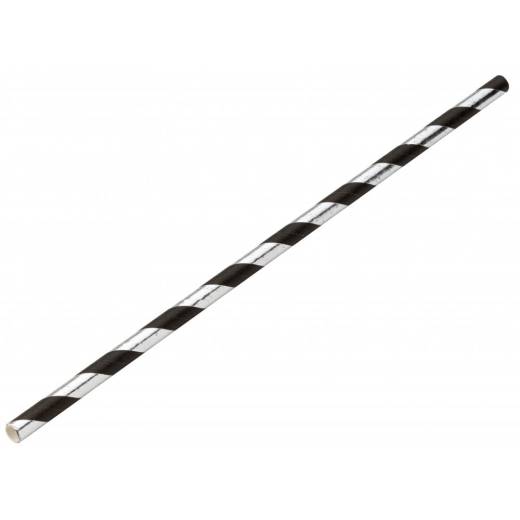 Paper Silver/Black Stripe Straw 8in/20cmBox of 250 (x24)