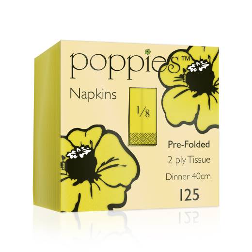 Napkin 40cm 2 Ply 8Fold Yellow (x2000)