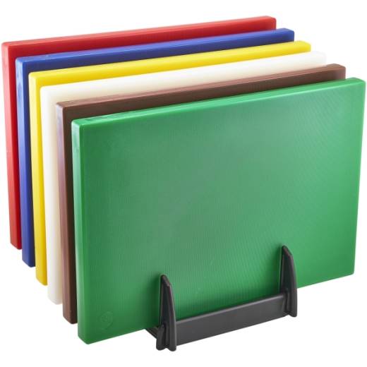 Low Density Chopping Board 18x12x1in 6 Colour Set with Rack #