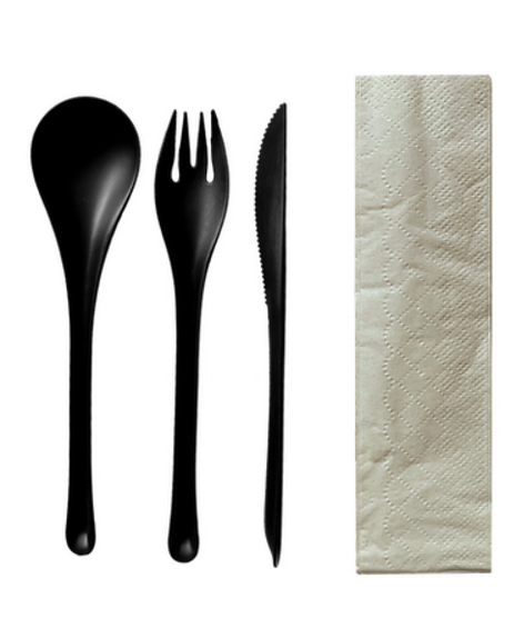 EKO Set 1 Black - Spoon/Fork/Knife/Napkins (x50)