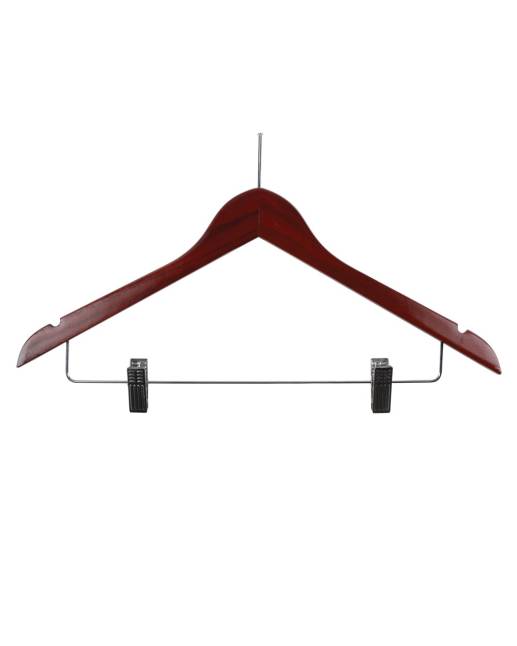 Dark Wood Hanger Security Pin w/ Metal Trouser Bar & Skirt Clips (x100)