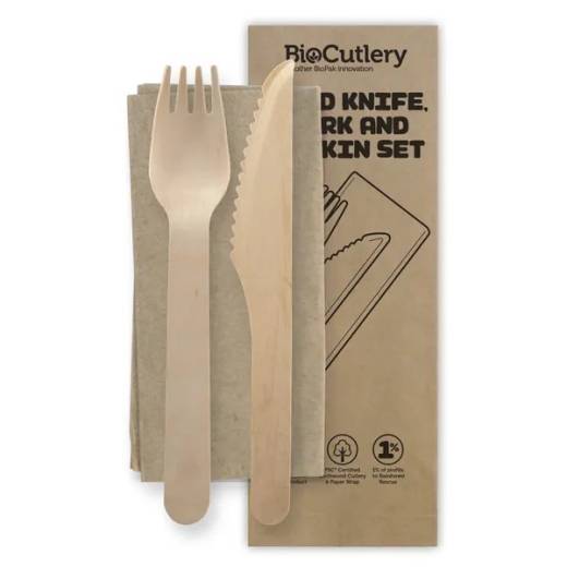 BioPak Wax Coated - 16cm Knife, Fork & Napkin Pack (x400)